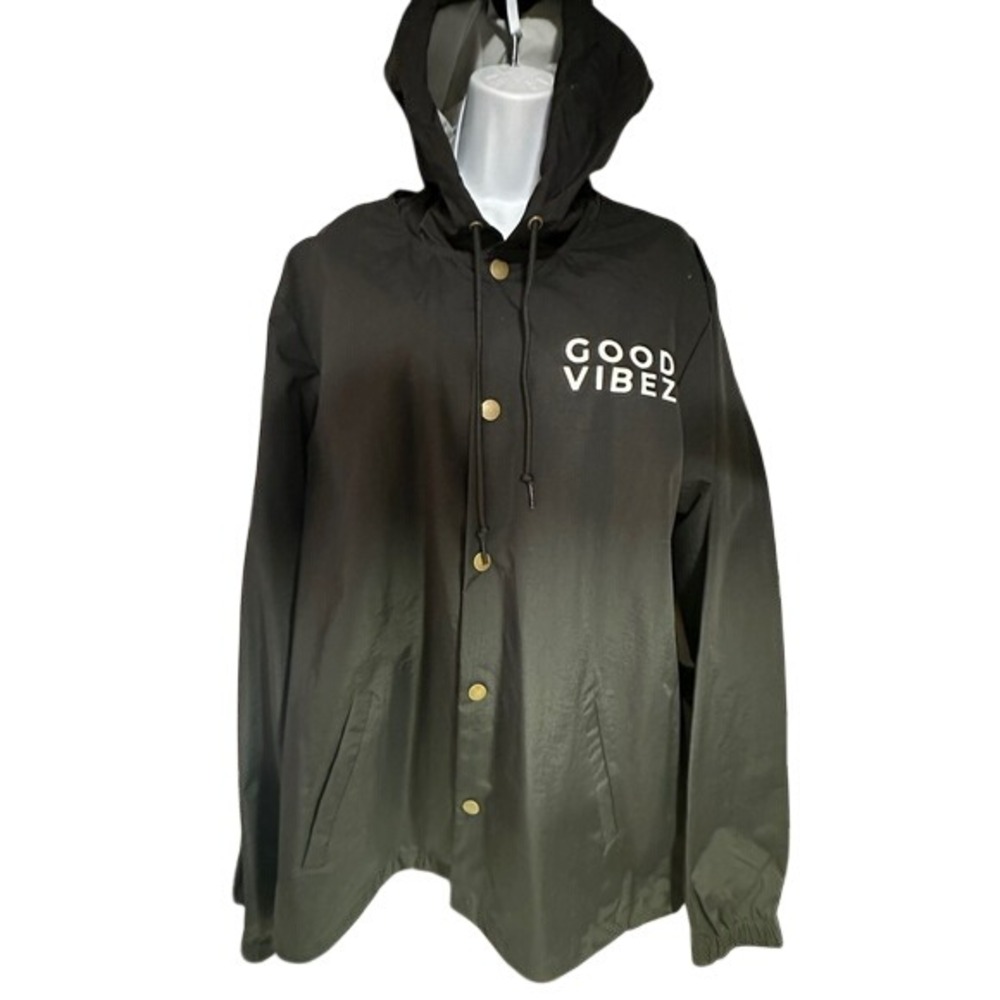 Independent Trading Co Good Vibez Hooded Windbreaker Jacket Black Mens XL